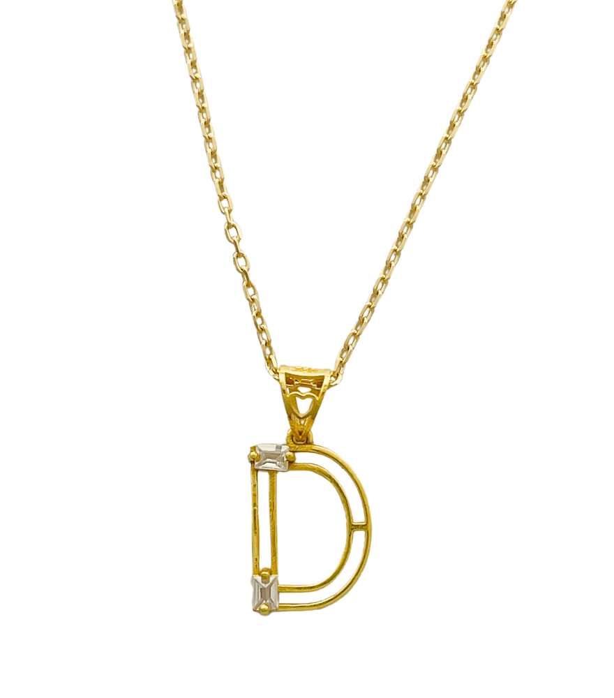 Letter 'D' Initials Pendant Necklace in 18k Gold