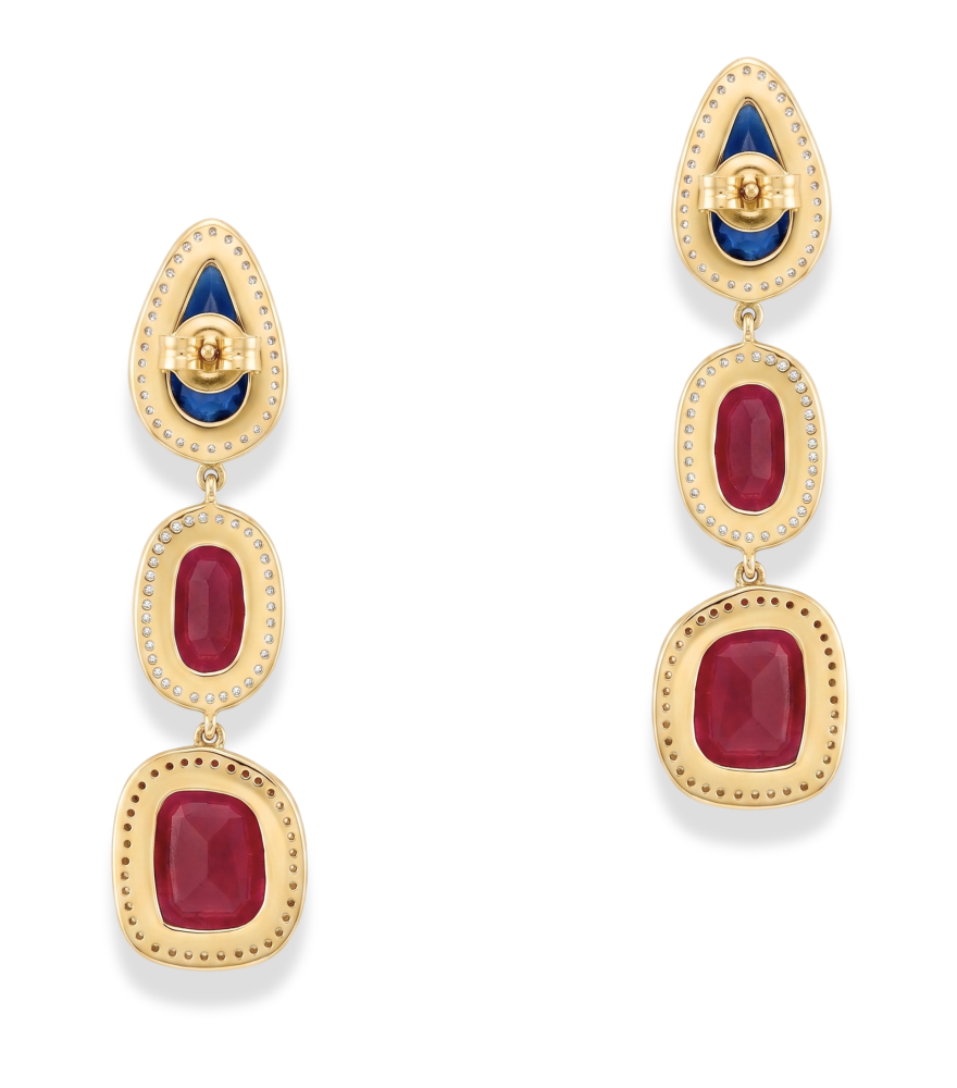 Rear View of Vamika Gold-Plated Silver Earrings with Diamonds Rubies & Sapphire Jewelry for Pierced Ears 18k Gold Plated 925 Sterling One Size 19.9gms