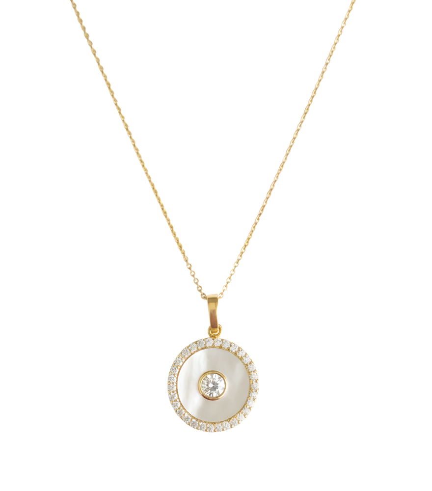 Front View of Celestia Pearl Pendant Necklace in 18K Gold Comfort Fit 18k Yellow with Hallmark Stamp 16 inches 2.9gms
