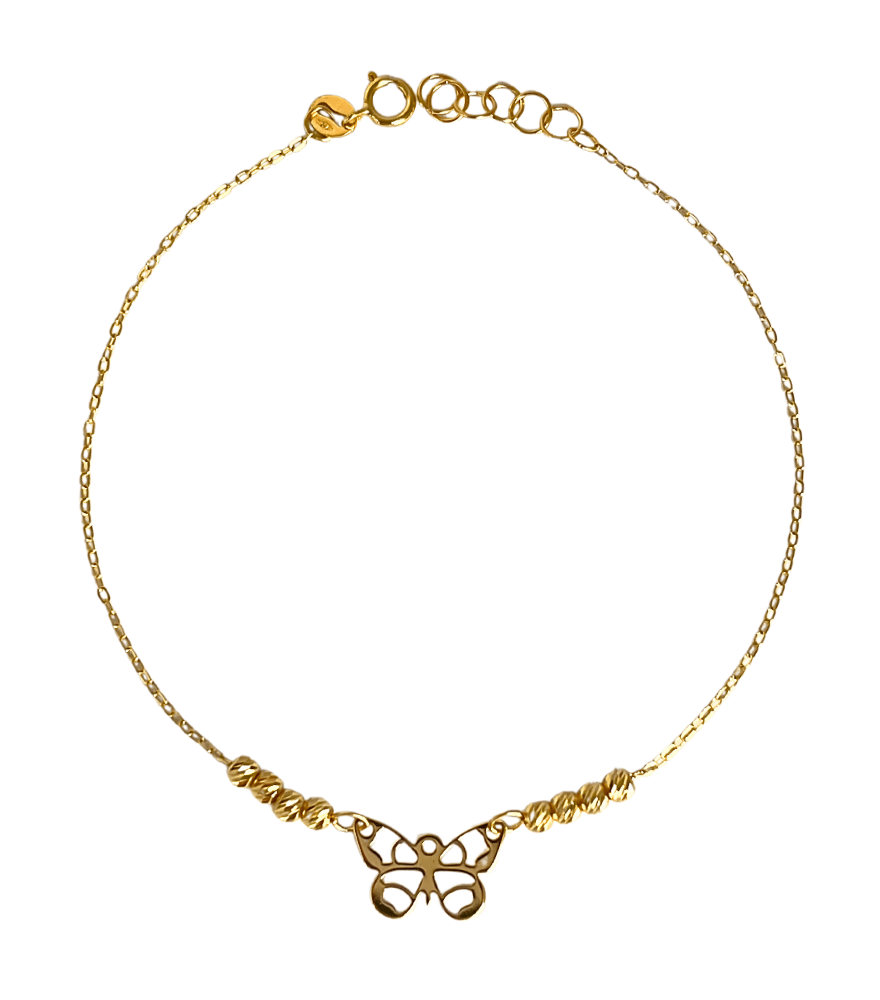 Front View of Berry Butterfly Bracelet in 18K Gold Adjustable Length 18k Yellow with Hallmark Stamp Metal One Size 0.9gms