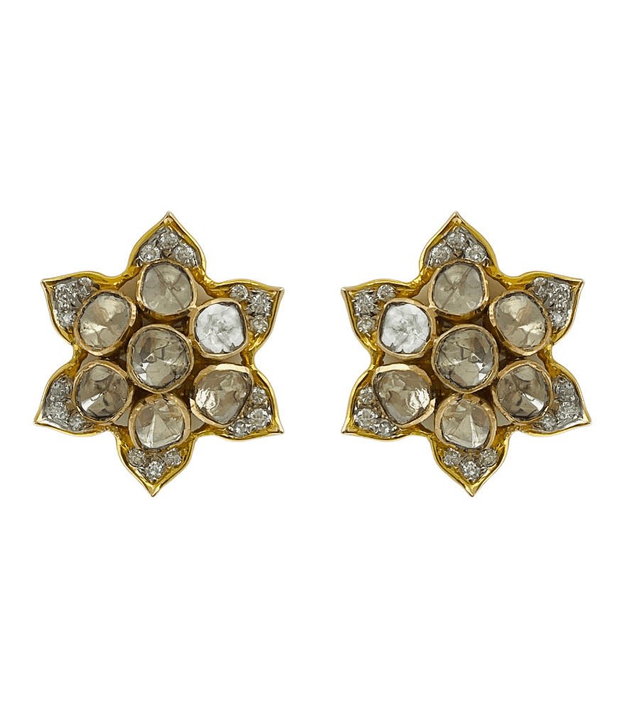 Front View of Nalini Stud Earrings - Big Jewelry for Pierced Ears 18k Yellow Gold with Hallmark Stamp Metal 2 cm 11.5gms