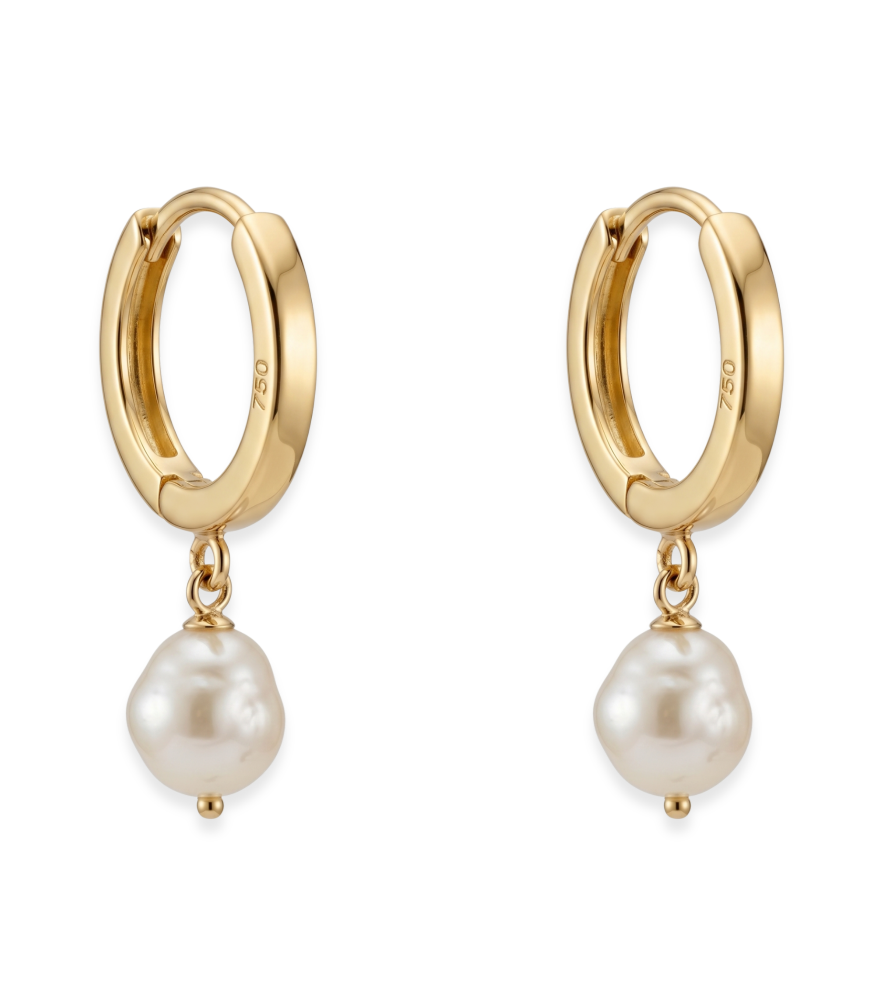 Front View of Aurora Pearl Hoop Earrings in 18K Gold Jewelry for Pierced Ears 18k Yellow with Hallmark Stamp One Size 1.4gms