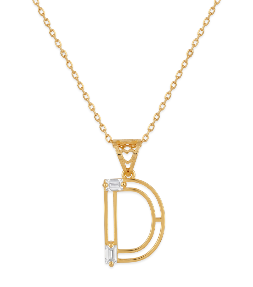 Front View of Letter 'D' Initials Pendant Necklace in 18k Gold Fixed Length Yellow with Hallmark Stamp Metal One Size 1.2gms