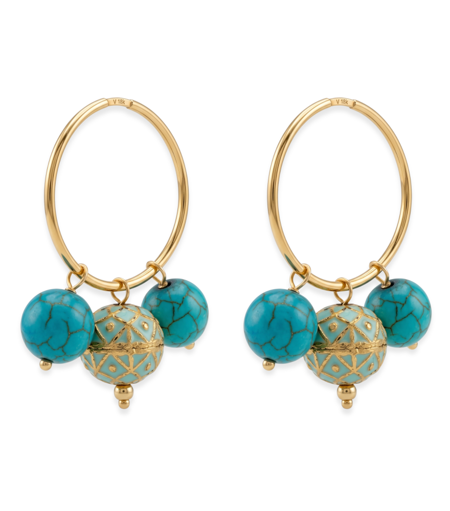 Front View of Firoza Earrings in 18k Gold Jewelry for Pierced Ears Yellow with Hallmark Stamp One Size 9.4gms