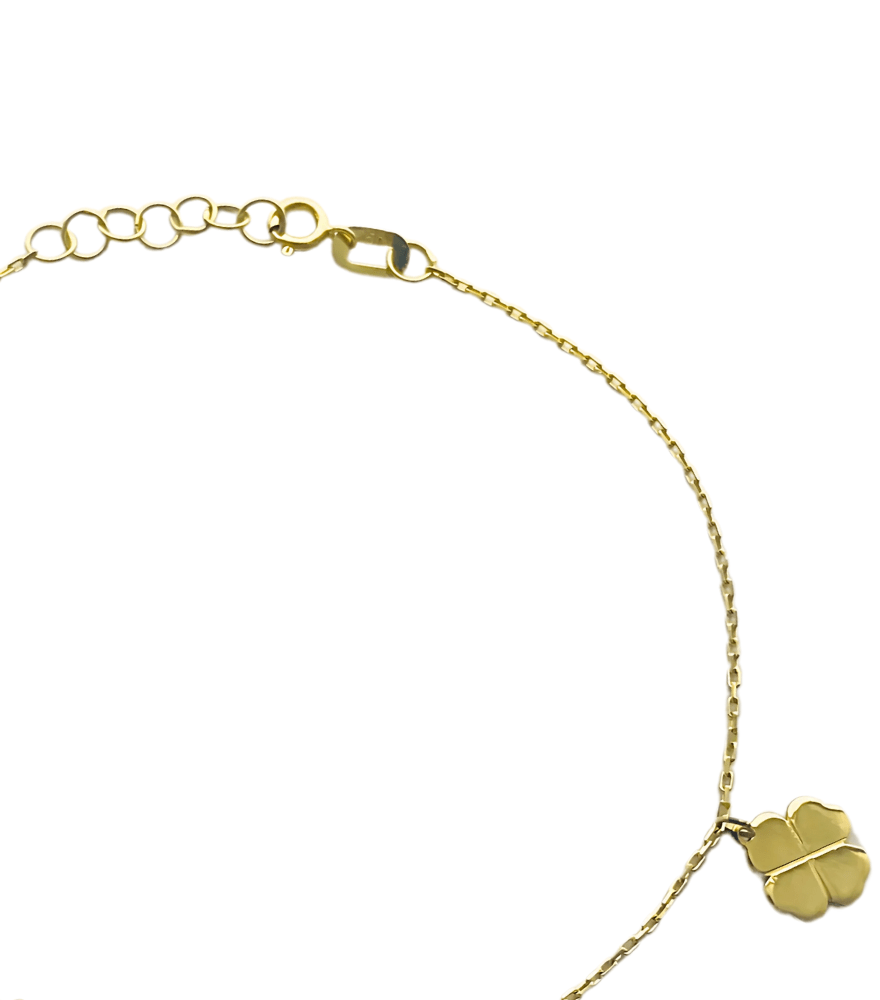 Rear View of Jovie Lucky Charms Bracelet in 18k Gold Adjustable Length Yellow with Hallmark Stamp 7.5 inches 2gms