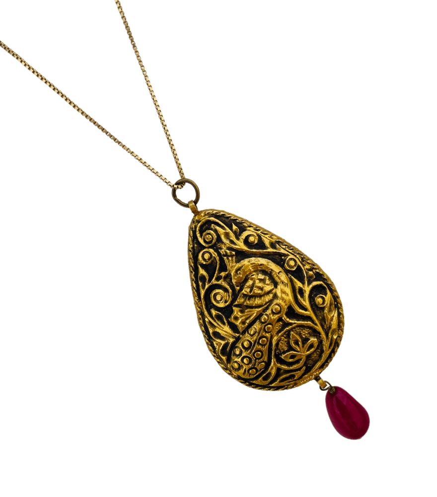 Rear View of Aarohi Polki Pendant in Gold Fixed Length 18k Yellow with Hallmark Stamp Metal One Size 17.8gms