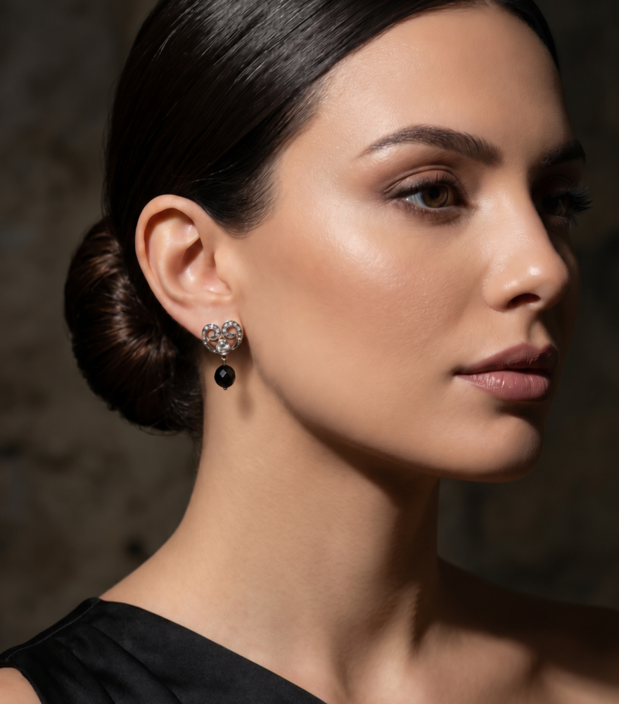 Alternate View of Model Wearing Tarini Stud Earrings Jewelry for Pierced Ears 925 Sterling Silver One Size 6.4gms
