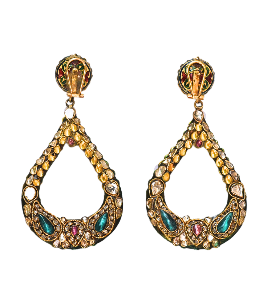 Rear View of Aarya Reversible Diamond Earrings in 18k Gold Jewelry for Pierced Ears Yellow with Hallmark Stamp Metal Stone One Size 43.4gms