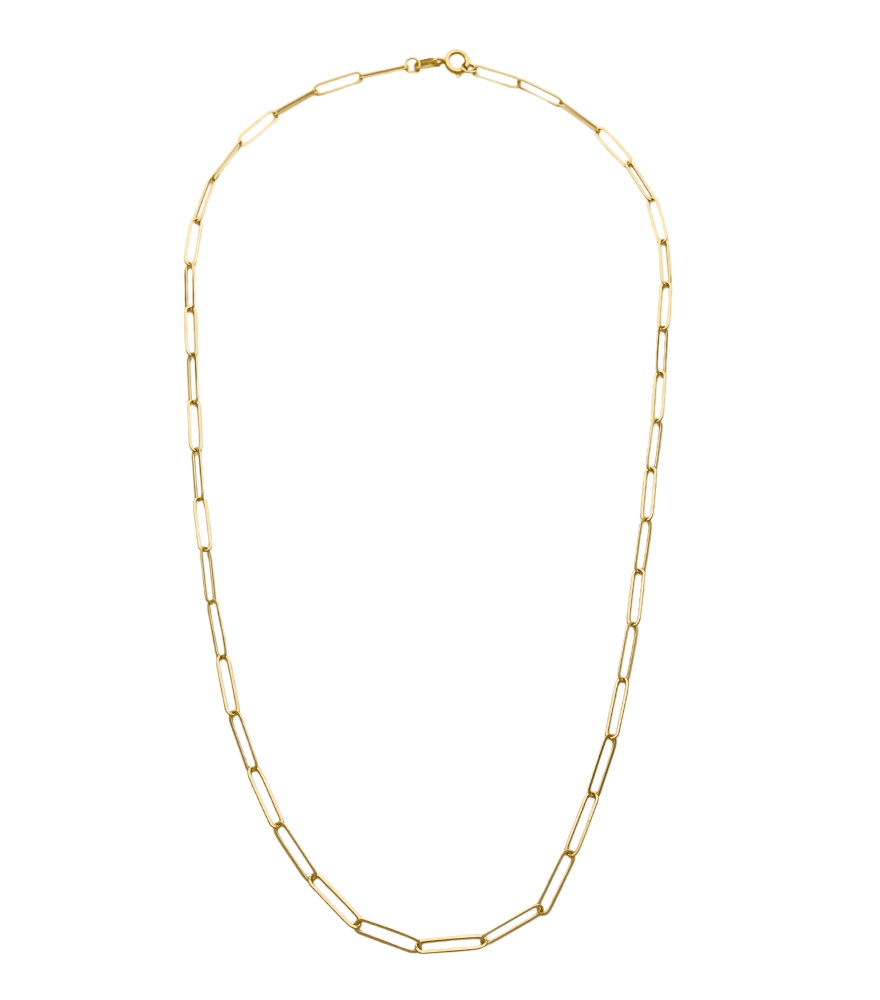 Rear View of Aida Paperclip Necklace in 18k Yellow Gold Fixed Length with Hallmark Stamp Metal 16 inches 3.2gms