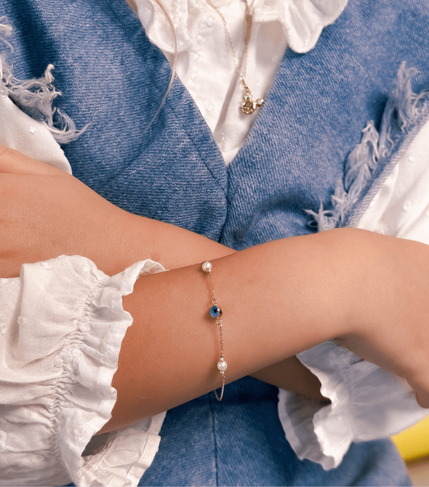 Evil Eye Baby Anklet in 18k Gold