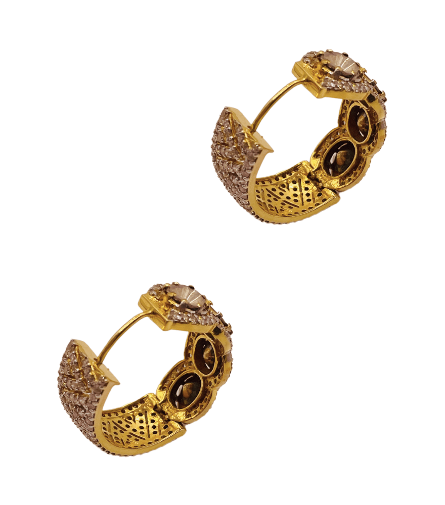 Rear View of Shanaya Reversible Hoop Earrings in 18K Gold & Polki Diamonds Jewelry for Pierced Ears 18k Yellow with Hallmark Stamp Metal 3 cm 21.2gms