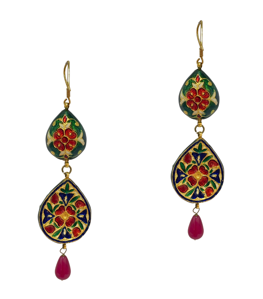 Rear View of Suhana Uncut Polki Dangle Earrings in 18k Gold Jewelry for Pierced Ears Yellow with Hallmark Stamp Metal Stone One Size