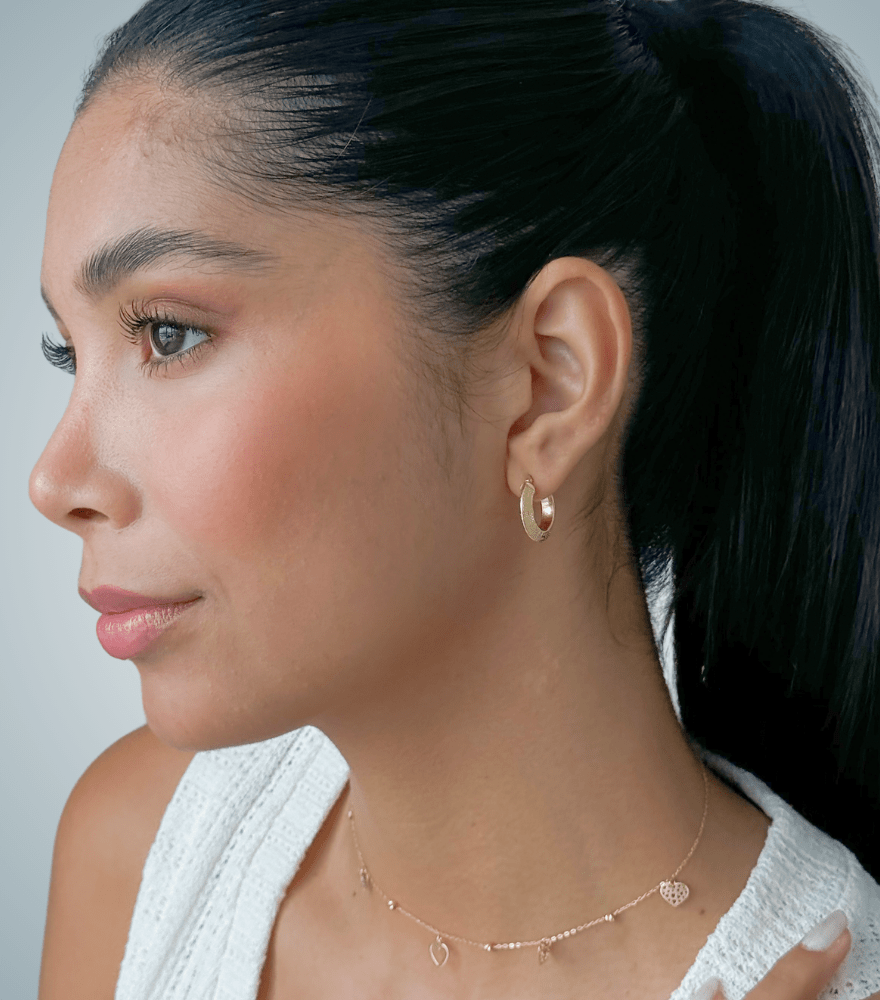 Alternate View of Model Wearing Elena Hoop Earrings in 18K Gold Jewelry for Pierced Ears 18k Yellow with Hallmark Stamp Metal One Size 2gms
