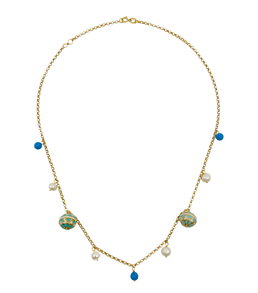Rear View of Feroza Charm Necklace Comfort Fit 18k Yellow Gold with Hallmark Stamp Metal One Size 6.1gms