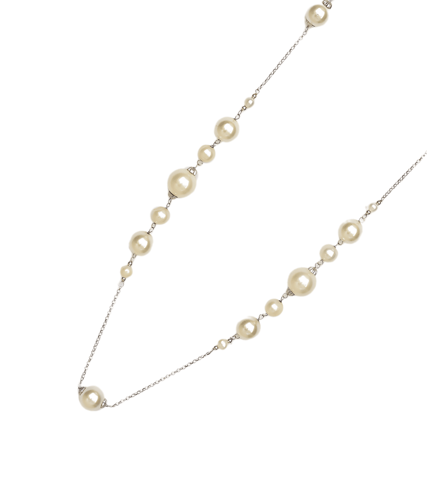 Closeup of Mahika Pearl Necklace in 18k Gold Fixed Length 925 Sterling Silver Metal Stone One Size 58.9gms Yellow