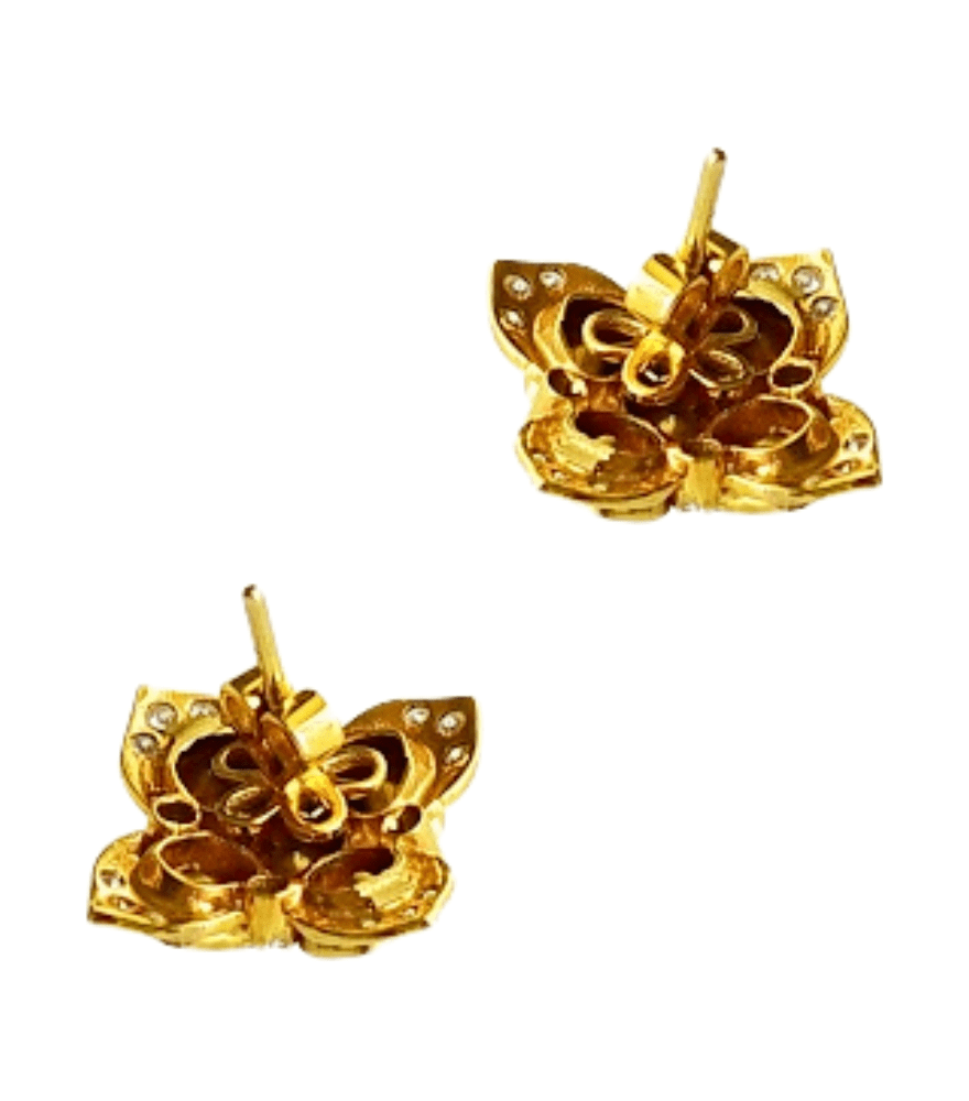 Closeup of Meher Diamond Stud Earrings in 18k Gold Jewelry for Pierced Ears Yellow with Hallmark Stamp Metal Stone 2 cm 7.7gms