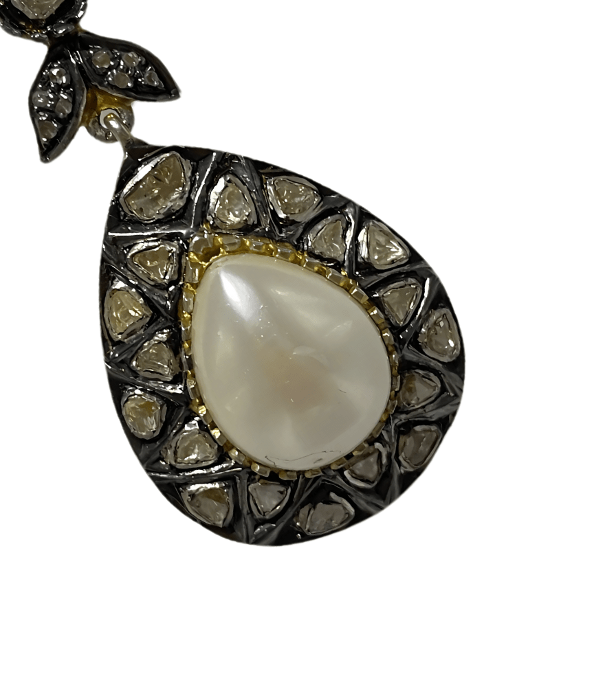 Closeup of Tanisha Diamond Earrings in 18k Gold Plated Sterling Silver Jewelry for Pierced Ears 925 Metal Stone One Size 21.4gms