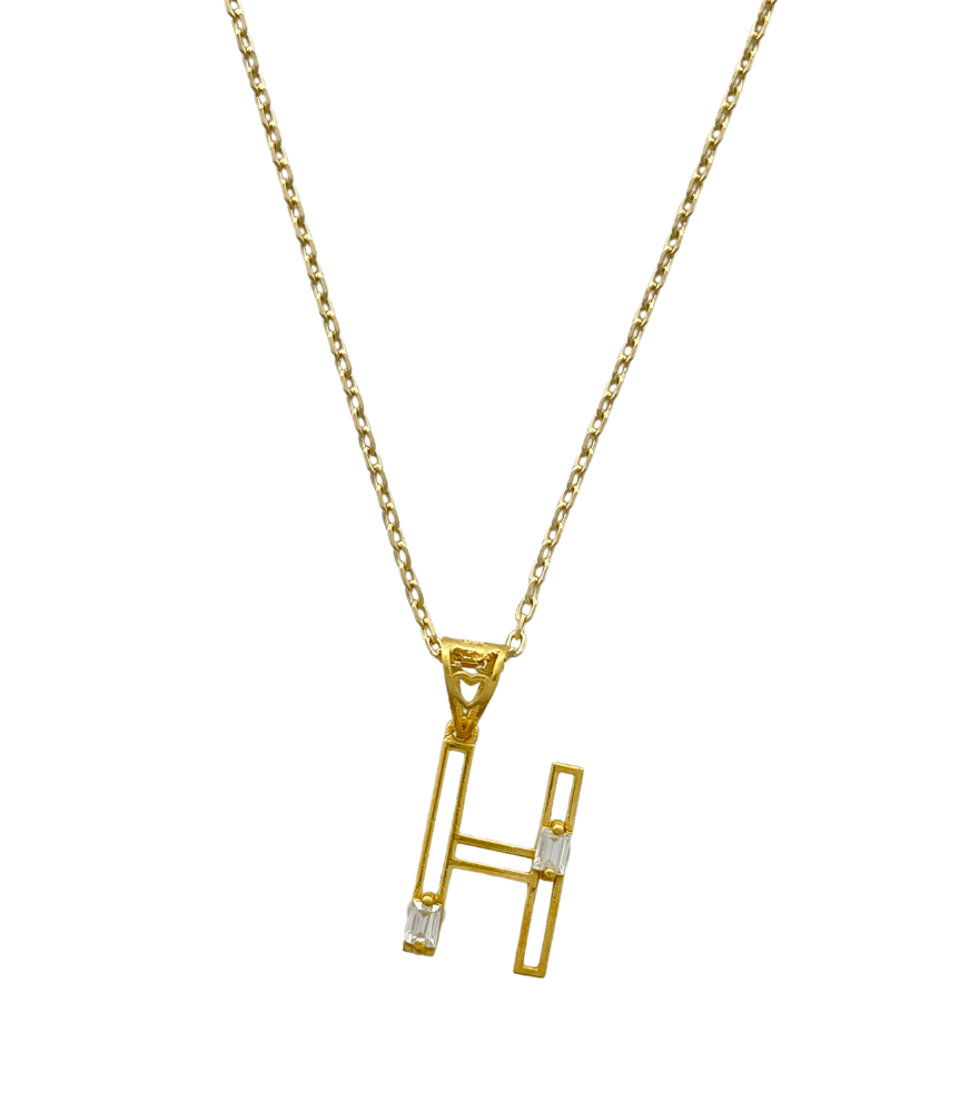Front View of Letter 'H' Initials Pendant Necklace in 18k Gold Fixed Length Yellow with Hallmark Stamp Metal One Size 1.3gms
