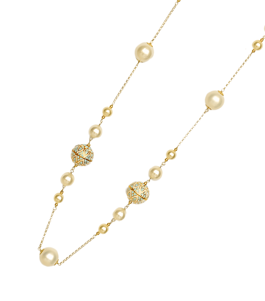Closeup of Wafaa Necklace Fixed Length 18k Yellow Gold with Hallmark Stamp Metal Stone One Size 46.2gms