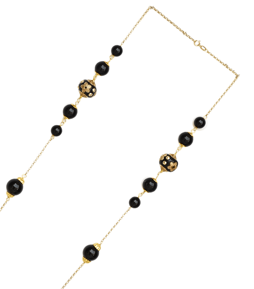 Rear View of Niharika Black Jade Necklace in 18k Gold Fixed Length Yellow with Hallmark Stamp Metal Stone One Size 44.8gms