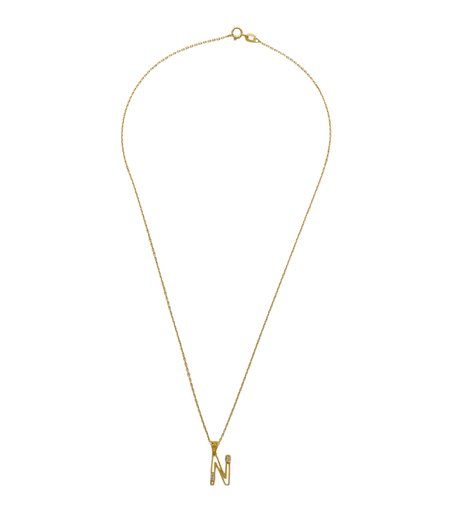 Rear View of Letter 'N' Initials Pendant Necklace in 18k Gold Fixed Length Yellow with Hallmark Stamp Metal One Size 1.3gms