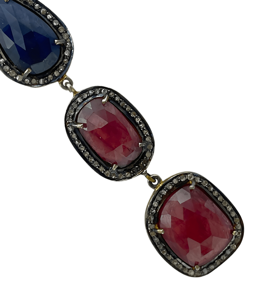 Closeup of Vamika Gold-Plated Silver Earrings with Diamonds Rubies & Sapphire Jewelry for Pierced Ears 18k Gold Plated 925 Sterling Metal Stone One Size 19.9gms