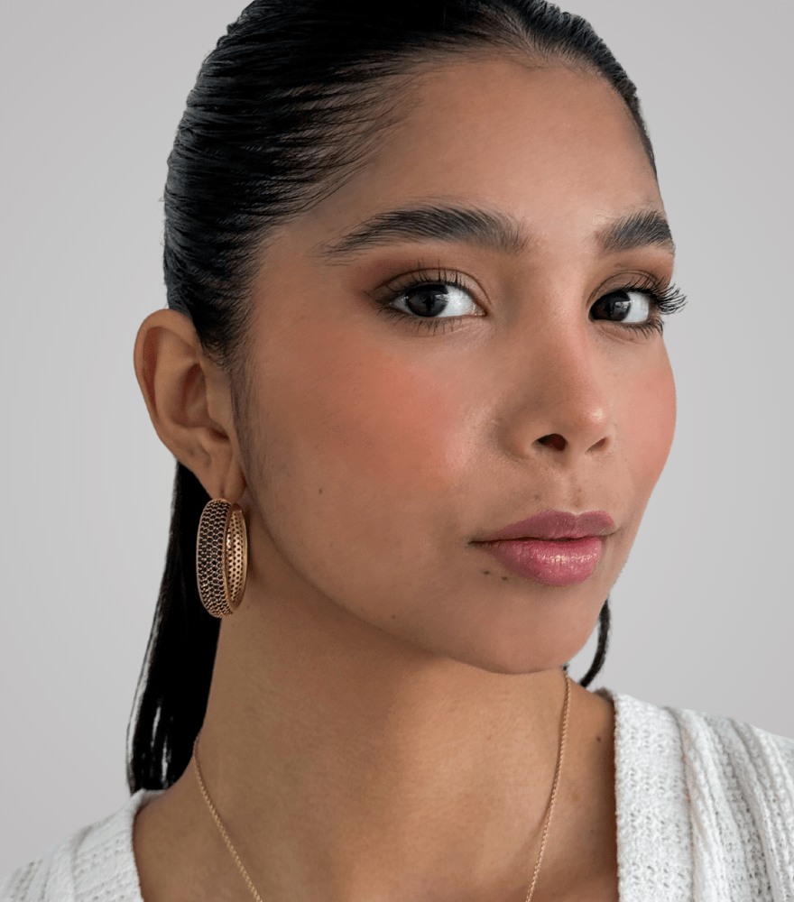 Alternate View of Model Wearing Pari Hoop Earrings - Sapphire Jewelry for Pierced Ears 18k Gold Plated 925 Sterling Silver One Size 20.8gms