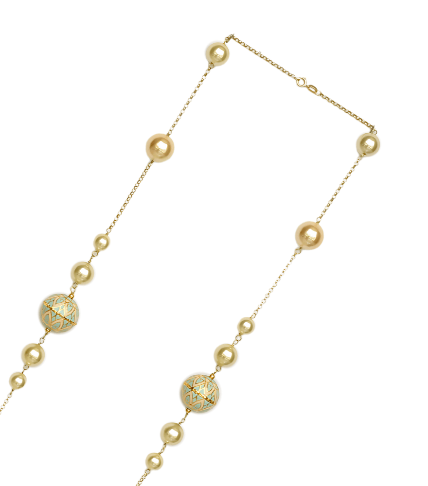 Rear View of Ishani Pearl and Enamel Necklace in 18k Gold Fixed Length Yellow with Hallmark Stamp Metal Stone One Size 48.4gms