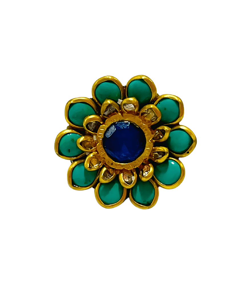 Closeup of Samaira Polki Earrings in 18k Gold Jewelry for Pierced Ears Yellow with Hallmark Stamp Metal Stone One Size 6.5gms