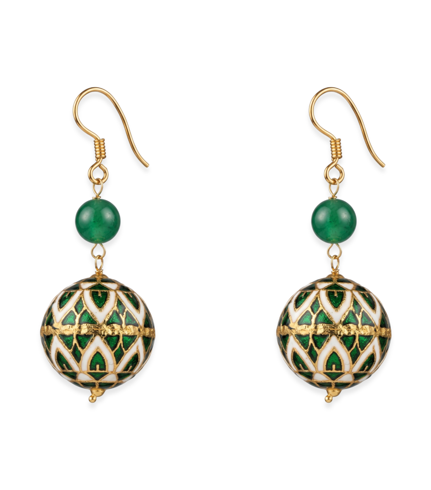 Front View of Amira Enamel Earrings in 18k Gold Jewelry for Pierced Ears Yellow with Hallmark Stamp One Size 6.3gms