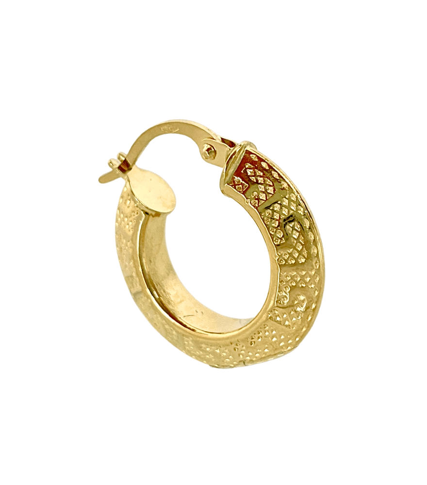 Closeup of Elena Hoop Earrings in 18K Gold Jewelry for Pierced Ears 18k Yellow with Hallmark Stamp Metal One Size 2gms