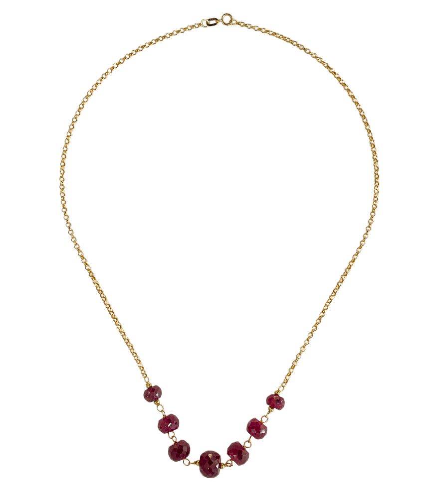 Rear View of Saya Ruby Necklace in 18k Gold Comfort Fit Yellow with Hallmark Stamp Metal Stone One Size 6.5gms
