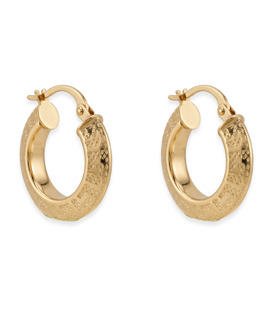 Front View of Elena Hoop Earrings in 18K Gold Jewelry for Pierced Ears 18k Yellow with Hallmark Stamp One Size 2gms
