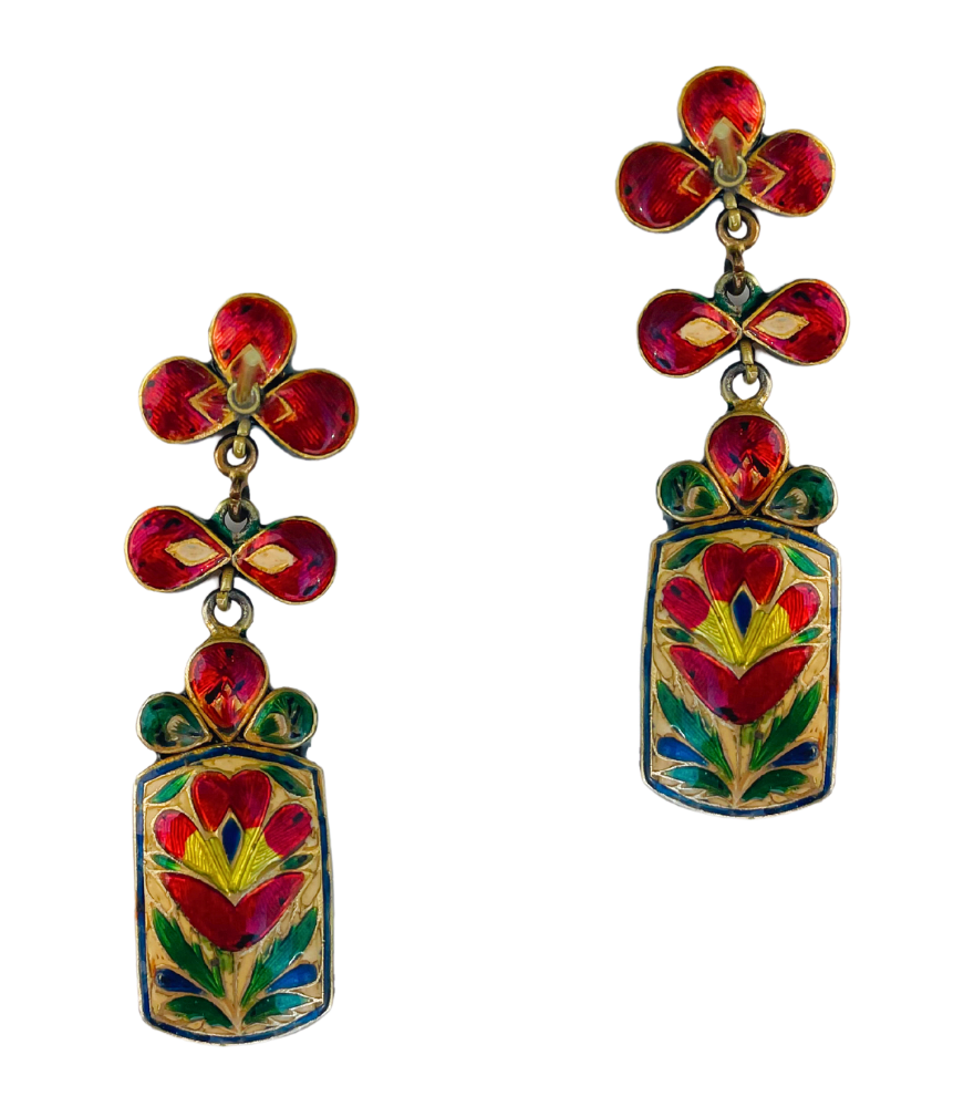 Rear View of Diya Polki Earrings in Gold Jewelry for Pierced Ears 18k Yellow with Hallmark Stamp Metal One Size 16gms