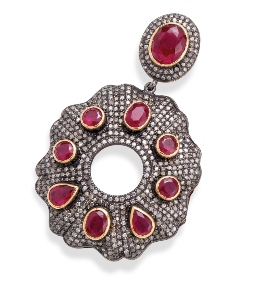Closeup of Nitya Earrings in Antique Silver Jewelry for Pierced Ears 18k Gold Plated 925 Sterling One Size 36.5gms