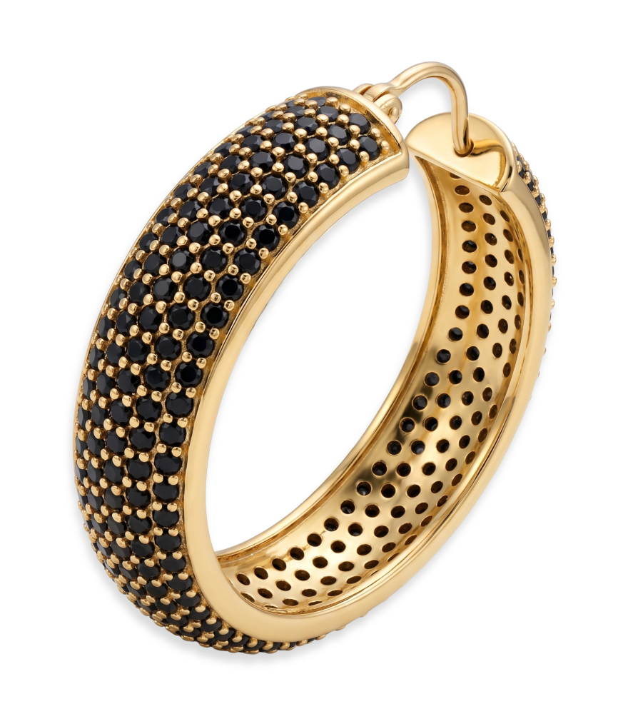 Closeup of Pari Hoop Earrings - Sapphire Jewelry for Pierced Ears 18k Gold Plated 925 Sterling Silver One Size 20.8gms