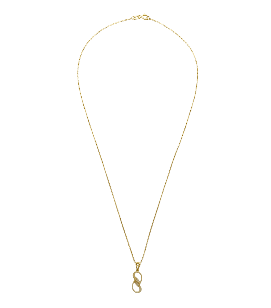 Rear View of Infinity Pendant Necklace in 18K Gold Fixed Length 18k Yellow with Hallmark Stamp One Size 1.3gms