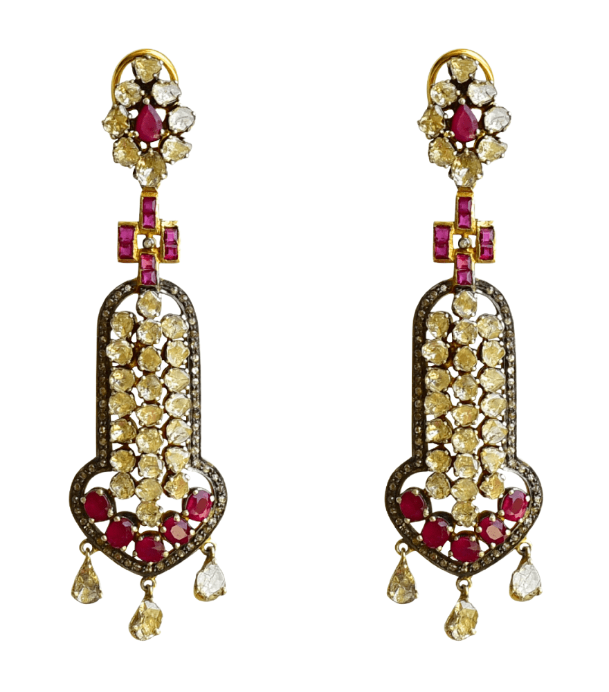 Front View of Vedika Earrings Jewelry for Pierced Ears 18k Gold Plated 925 Sterling Silver Metal One Size 31.1gms