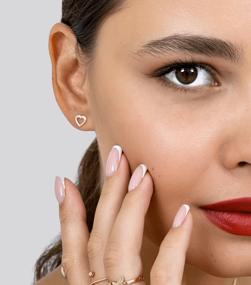 Alternate View of Model Wearing Hiba Heart Stud Earrings in 18k Gold Jewelry for Pierced Ears Yellow with Hallmark Stamp Metal One Size 1.2gms
