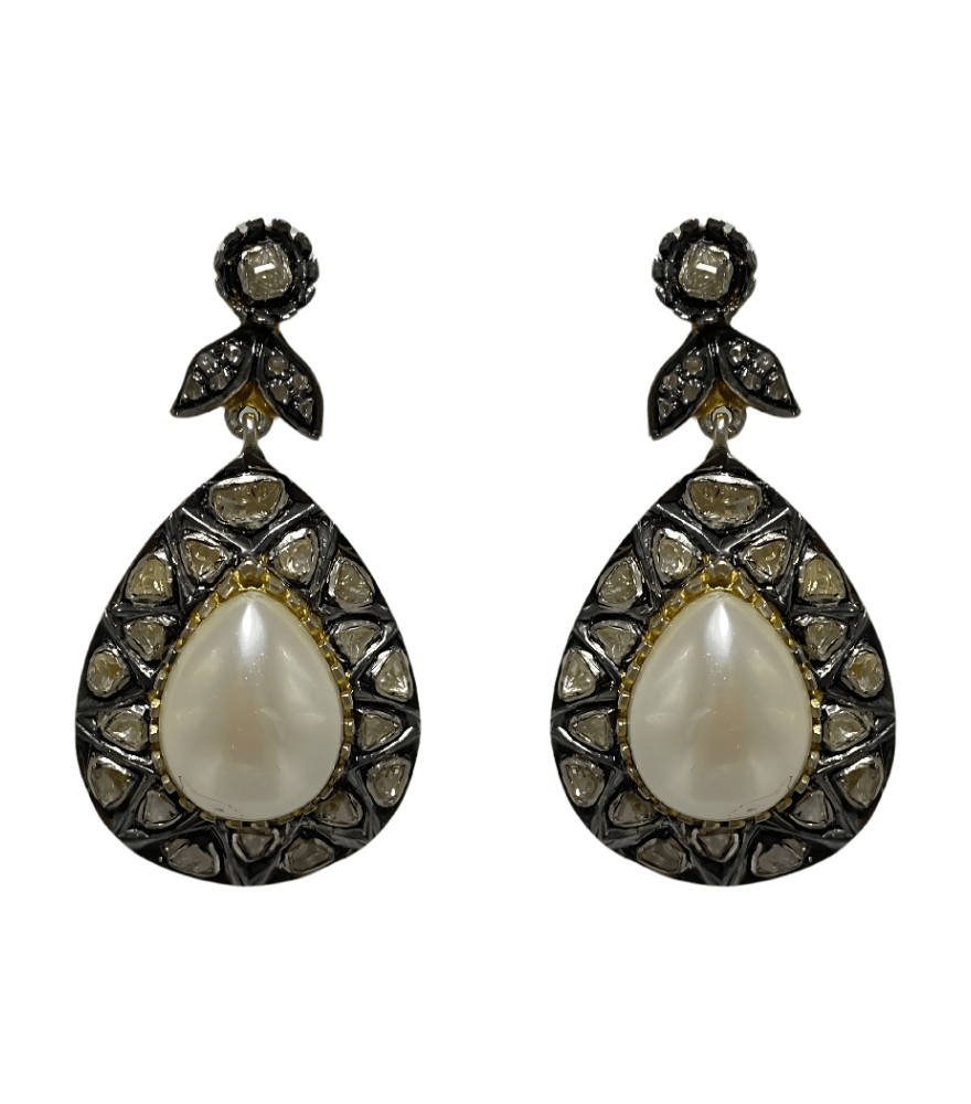 Front View of Tanisha Diamond Earrings in 18k Gold Plated Sterling Silver Jewelry for Pierced Ears 925 Metal Stone One Size 21.4gms