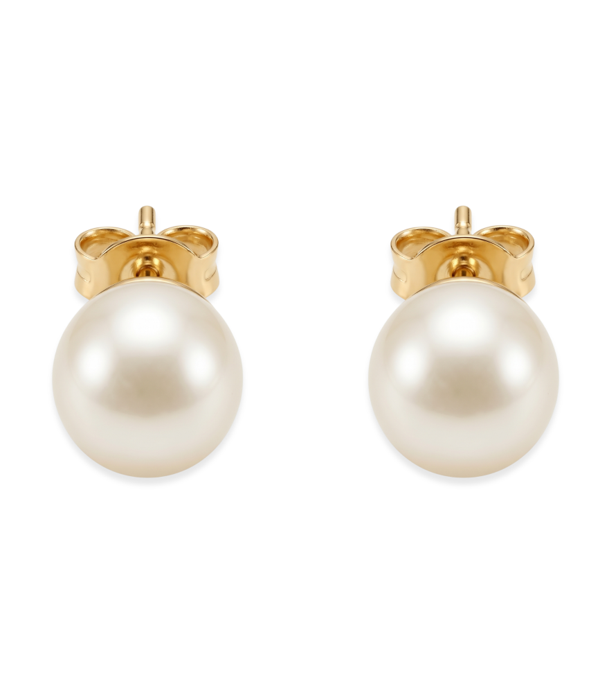 Front View of Aurora Pearl Stud earrings in 18k gold Jewelry for Pierced Ears Yellow Gold with Hallmark Stamp One Size 1.2gms