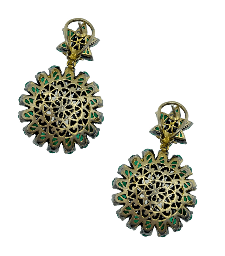 Rear View of Naira Gold-Plated Silver Earrings with Diamonds & Emeralds Jewelry for Pierced Ears 18k Gold Plated 925 Sterling Metal Stone One Size 14.97gms