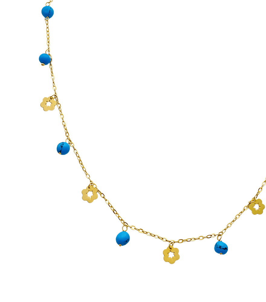 Closeup of Zahra Charm Necklace in 18k Gold Adjustable Length Yellow with Hallmark Stamp Metal One Size 2.5gms
