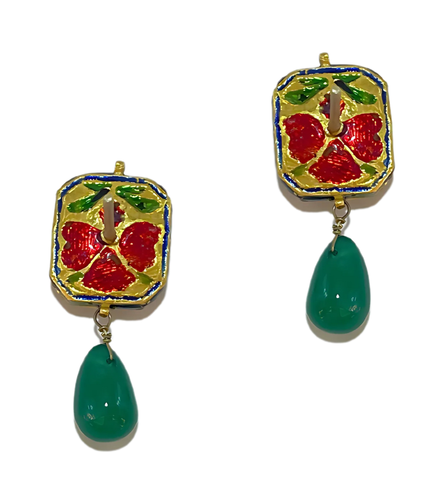 Rear View of Vidhita Uncut Polki Diamond Earrings in 18k Gold Jewelry for Pierced Ears Yellow with Hallmark Stamp Metal One Size 9.3gms