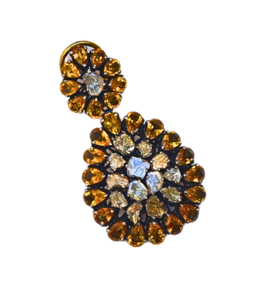 Closeup of Anaya Silver Earrings with Uncut Diamonds and Citrine Jewelry for Pierced Ears 925 Sterling One Size 25.79gms