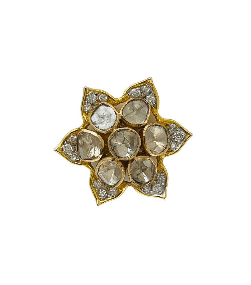 Closeup of Nalini Stud Earrings - Big Jewelry for Pierced Ears 18k Yellow Gold with Hallmark Stamp Metal 2 cm 11.5gms