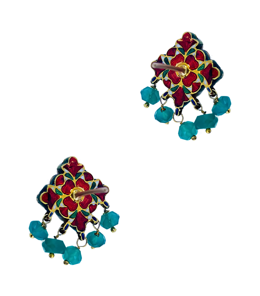 Rear View of Swati Earrings in Gold Jewelry for Pierced Ears 18k Yellow with Hallmark Stamp Metal Stone One Size 10.3gms