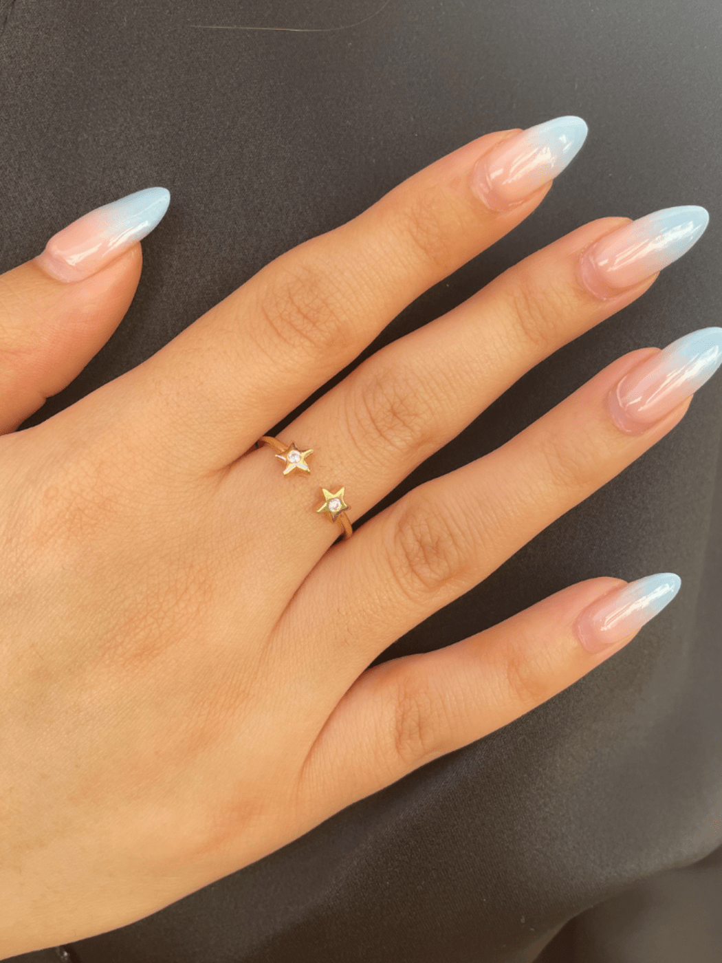 Alternate View of Model Wearing Stella Star Ring in 18kt Gold Open-Adjustable-Resizable 18k Yellow with Hallmark Stamp Metal One Size 1.4gms