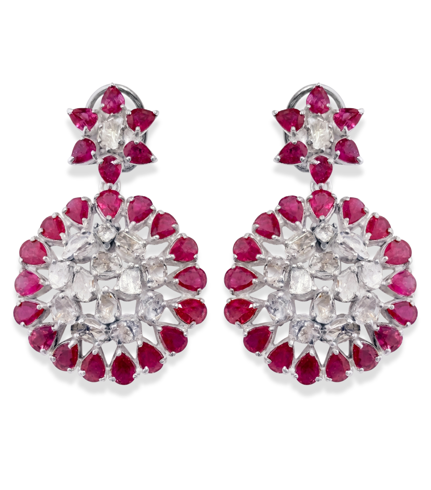 Front View of Marya Ruby Dangle Earrings in Sterling Silver Jewelry for Pierced Ears 925 One Size 14.54gms