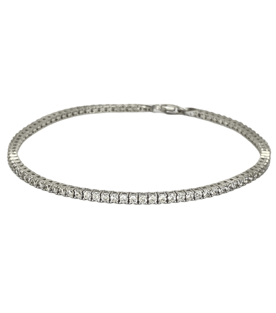 Front View of Zoe Tennis Bracelet in 18K White Gold Fixed Length 18k Metal Stone 18 cm 5.5gms Yellow